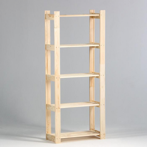 Стеллаж деревянный, 5 полок, 150×64×28 см, сосна, напольный