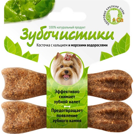Деревенские лакомства Зубочистики Косточка жевательная для собак мелких пород до 10 кг Морские водоросли набор 2 шт (36 г) 