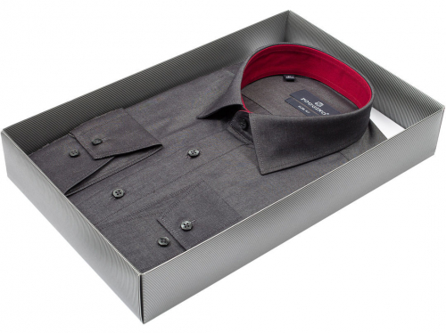 Темно-серая приталенная мужская рубашка Poggino 600-12