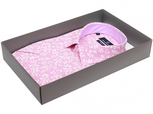 Розовая приталенная мужская рубашка Poggino 5002-07 с коротким рукавом