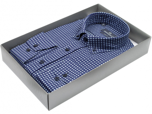 Темно-синяя приталенная мужская рубашка Poggino 8120-01 в снежинках