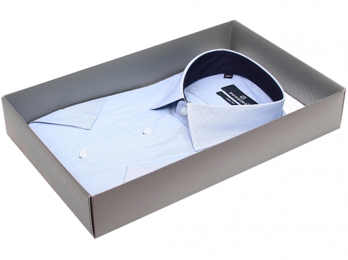 Голубая приталенная мужская рубашка Poggino 500-24 с коротким рукавом