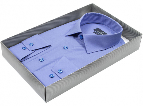 Синяя приталенная мужская рубашка Poggino 8065-103