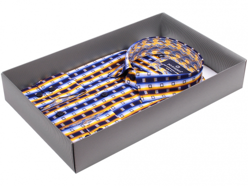 Разноцветная приталенная мужская рубашка Poggino 7964-01 в полоску