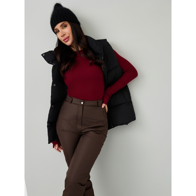 Утепленные женские брюки с высокой спинкой арт 115, цвет- шоколад