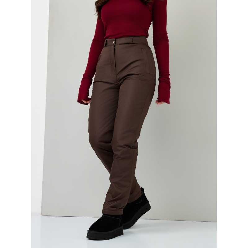 Утепленные женские брюки с высокой спинкой арт 115, цвет- шоколад