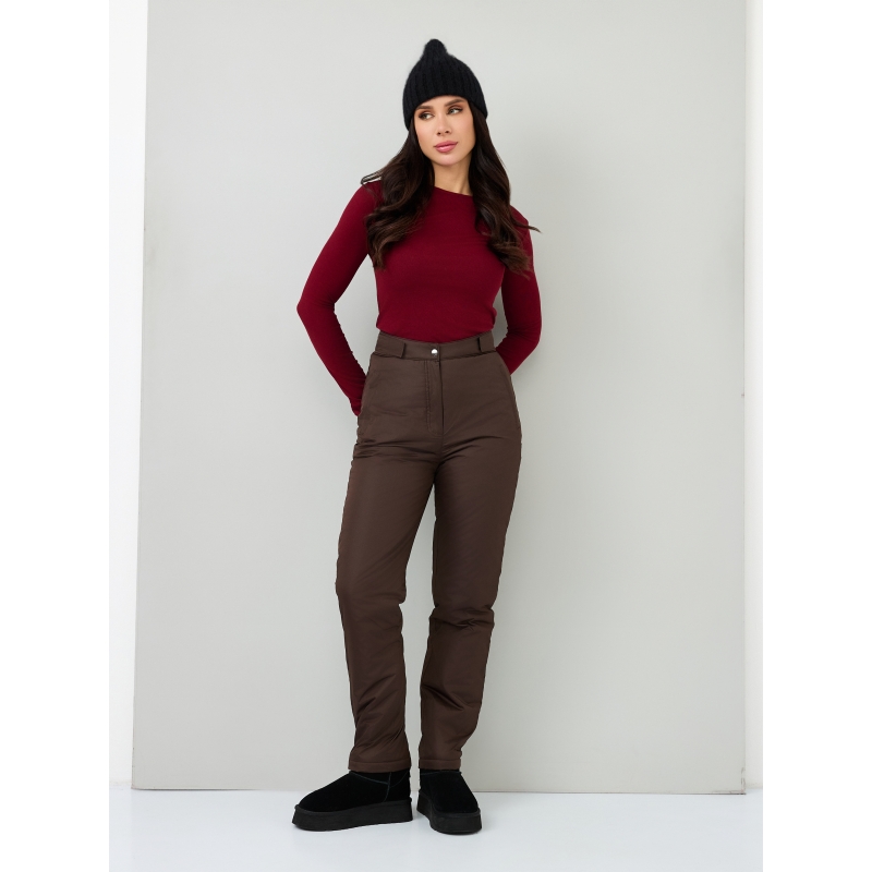 Утепленные женские брюки с высокой спинкой арт 115, цвет- шоколад