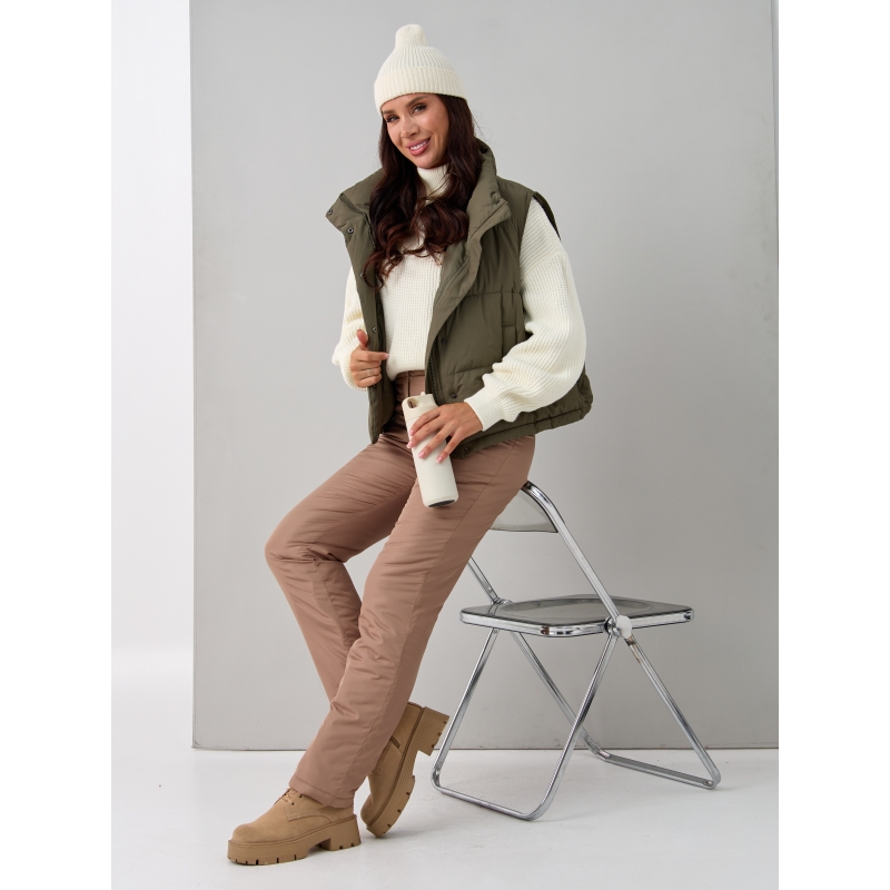 Утепленные женские брюки с высокой спинкой арт. 115,, цвет- капучино