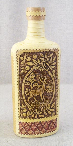 Бутылка, декорированная берестой - Олень, ГСТ