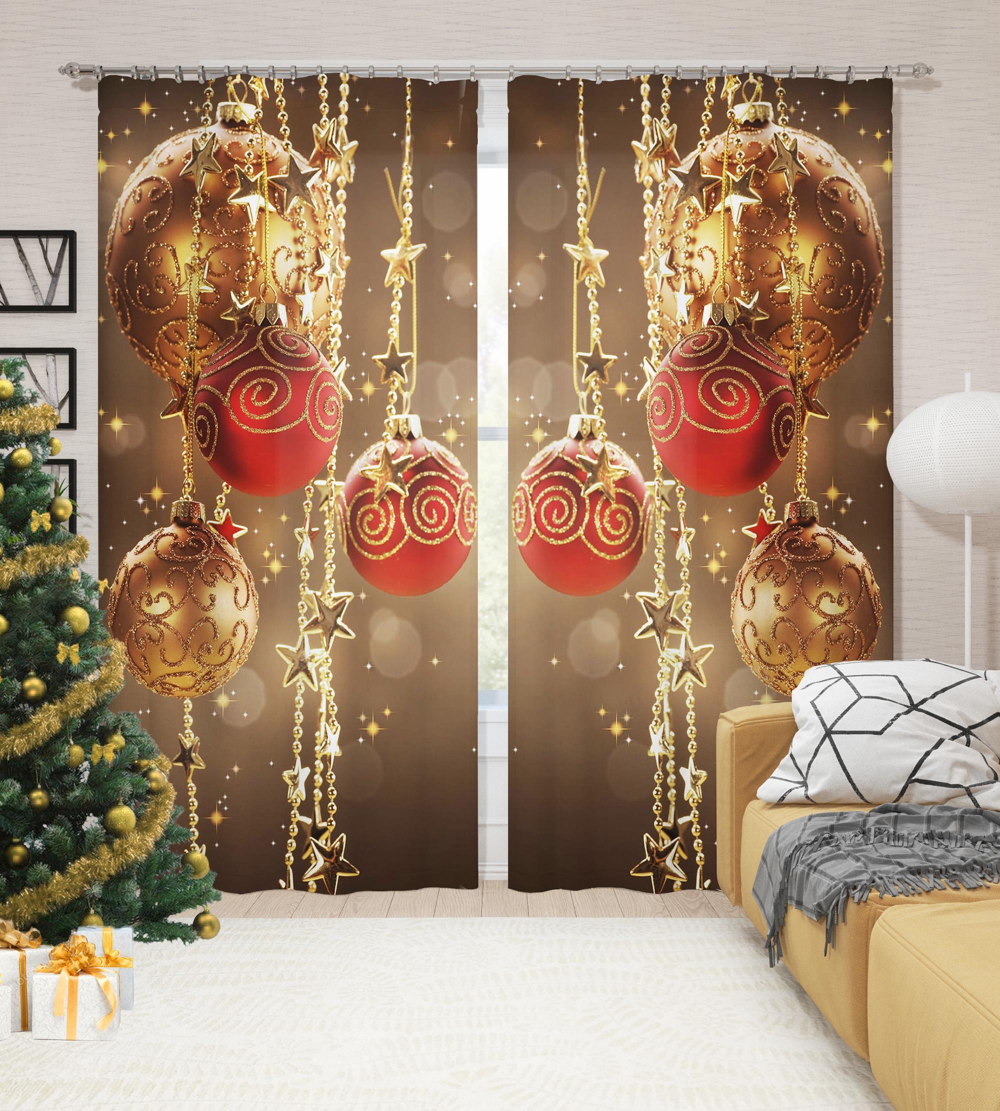 новогодние шторы. новогодние шторы. фотошторы голубой огонек 270х150см. леомакс новогодние шторы. шторы новогодние 3д.