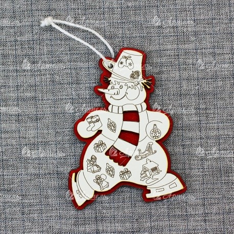 Подвеска на елку (красно-белая) Снеговик с шарфом
