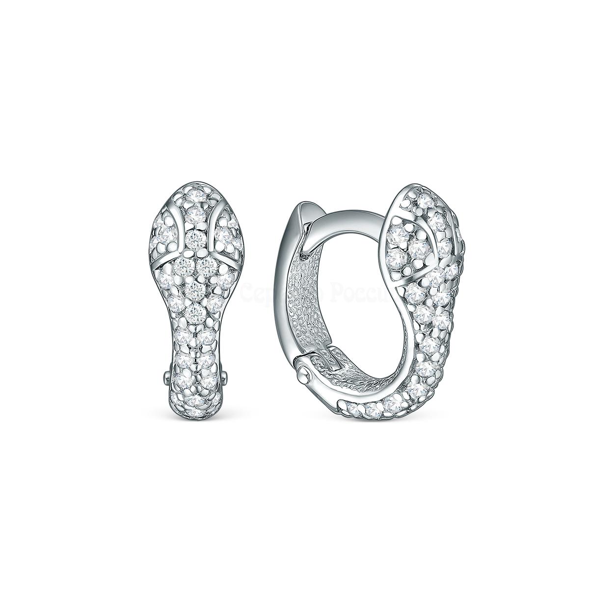 Серьги из серебра с фианитами родированные - Змейки 11-2218р