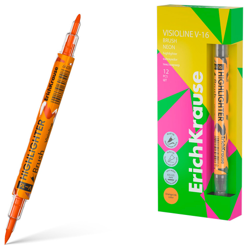 Двухсторонний текстмаркер оранжевый Visioline V-16 Brush Neon 60797 /Erich Krause/ в Нижнем Новгороде