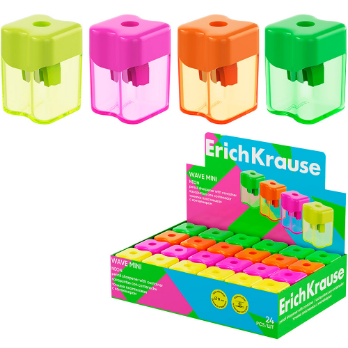 Точилка пластик Wave Mini, Neon с контейнером ассорти 60058 ErichKrause в Нижнем Новгороде