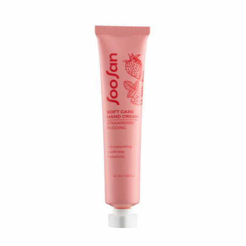 Увлажняющий крем для рук с ароматом клубники SOOSAN Soft Care Hand Cream Strawberries Pudding  50мл