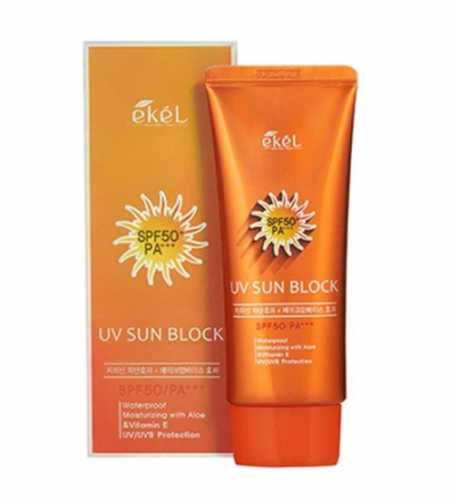 EKEL Солнцезащитный крем с экстрактом  алоэ и витамином Е SPF50, 70 мл