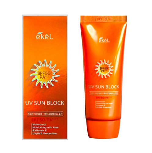 EKEL Солнцезащитный крем с экстрактом  алоэ и витамином Е SPF50, 70 мл
