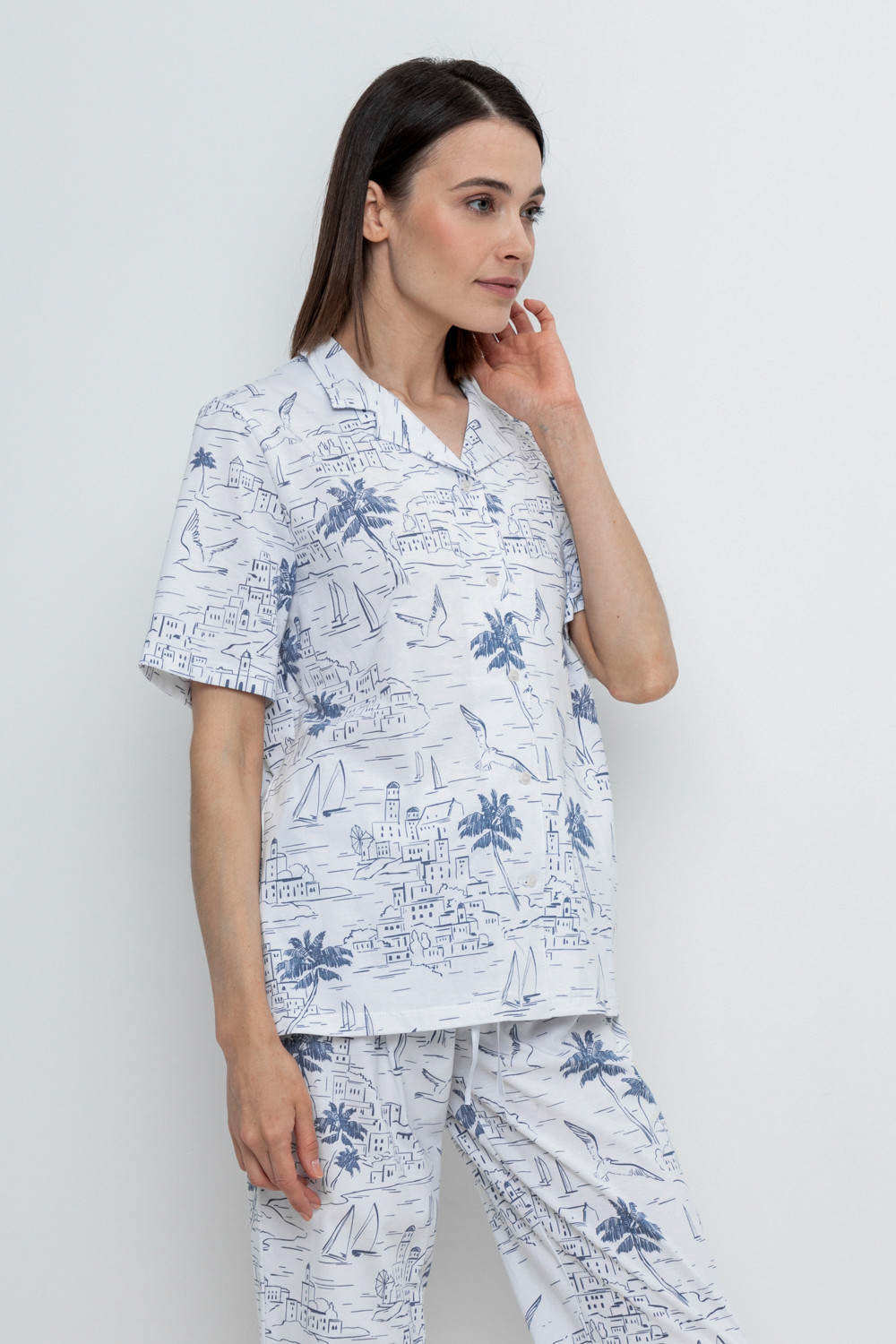 VN Рубашка Е 30082 белый, морской пейзаж VN