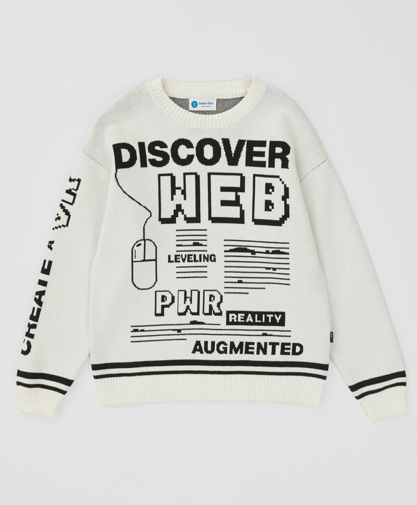 1400 р.  1750 р.  Свитер с жаккардовым принтом на компьютерную тему молочный для мальчика Button Blue