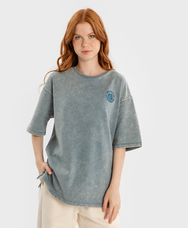 770 р. 1100 р. Футболка объемная с эффектом варки синяя для девочки Button Blue