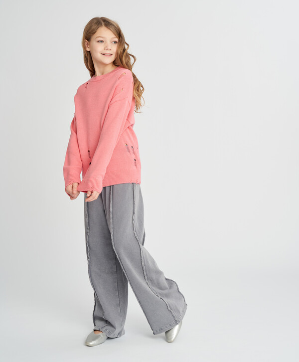 1495 р. 2300 р. Брюки палаццо для девочки серые с внешними швами и открытым срезом Button Blue