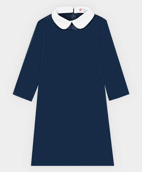 Платье с рукавом 3/4 и декоративным бантом из плотного трикотажа синее Button Blue