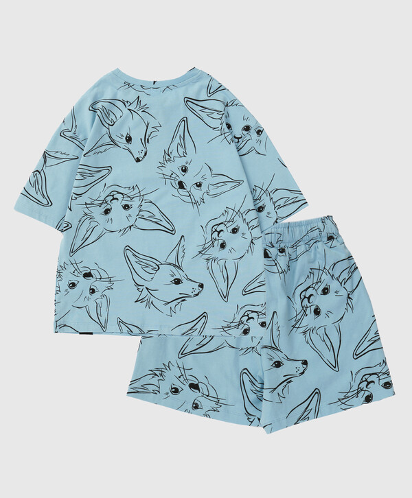 700 р. 1000 р. Пижама с шортами и футболкой с коротким рукавом с котами голубая для девочки Button Blue