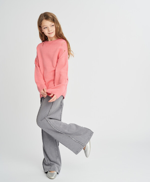 1495 р. 2300 р. Брюки палаццо для девочки серые с внешними швами и открытым срезом Button Blue