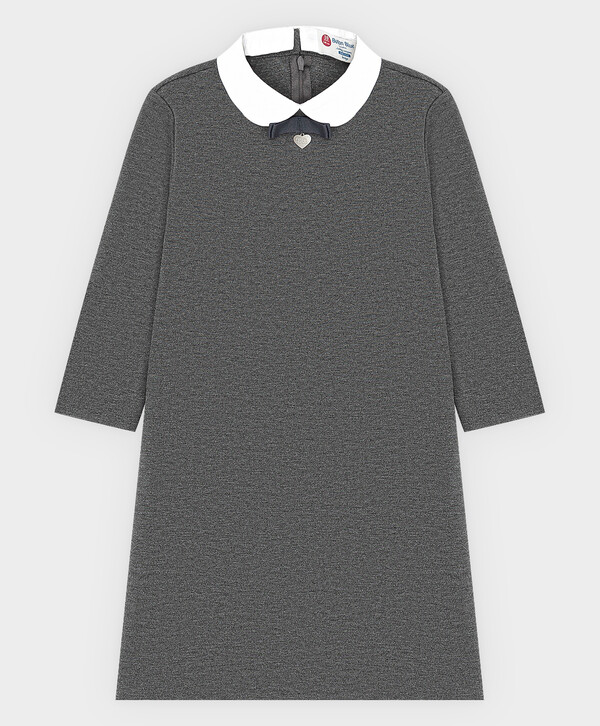 Платье с рукавом 3/4 и декоративным бантом серое из плотного трикотажа Button Blue