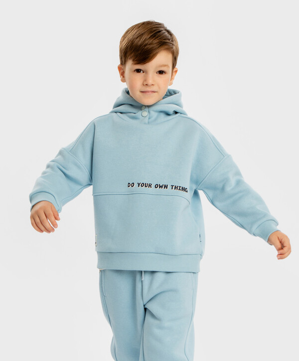 1320 р.  1650 р.  Худи утепленное с капюшоном и принтом голубое для мальчика Button Blue