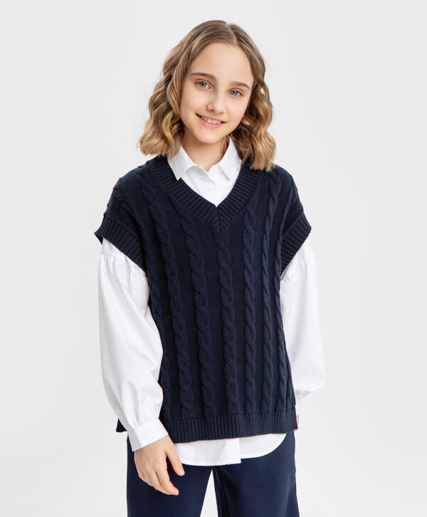 Жилет с крупными косами синий Button Blue