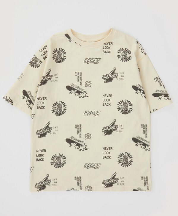 665 р. 950 р. Футболка оверсайз с коротким рукавом и олловер принтом молочная для мальчика Button Blue