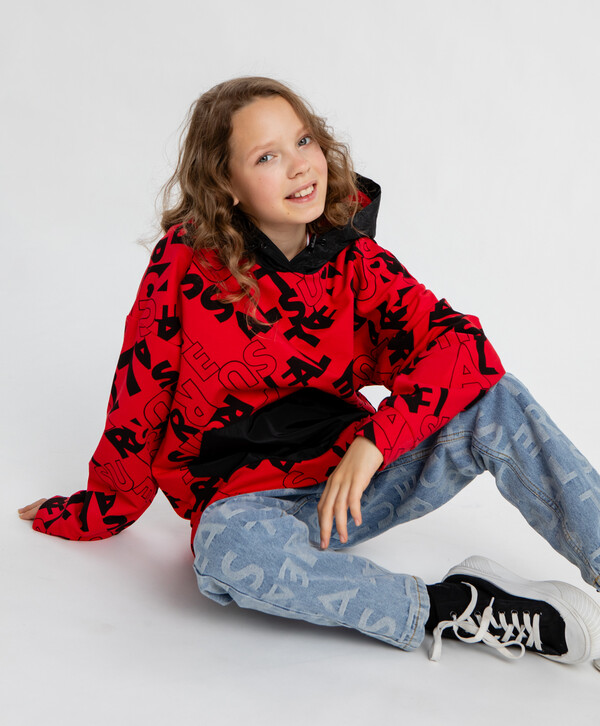 1625 р. 2500 р. Худи с принтом с капюшоном красное для девочки Button Blue