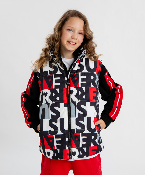 1755 р. 2700 р. Жилет утепленный с принтом мультицвет для девочки Button Blue