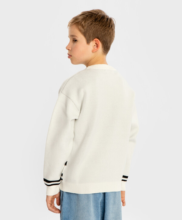 1400 р.  1750 р.  Свитер с жаккардовым принтом на компьютерную тему молочный для мальчика Button Blue