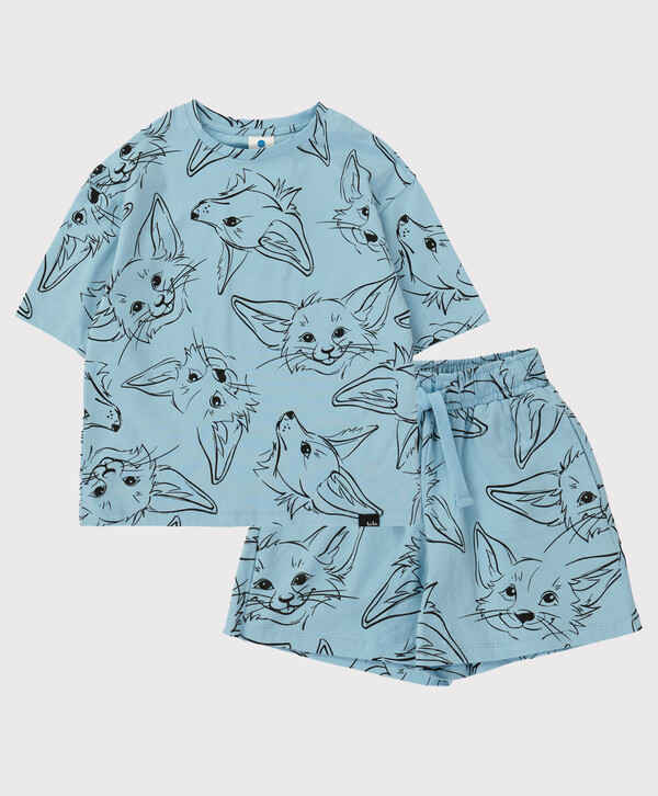 700 р. 1000 р. Пижама с шортами и футболкой с коротким рукавом с котами голубая для девочки Button Blue