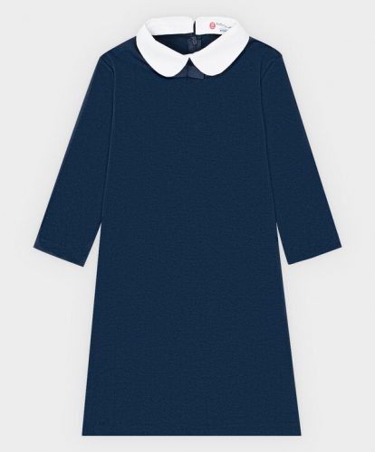 Платье с рукавом 3/4 и декоративным бантом из плотного трикотажа синее Button Blue