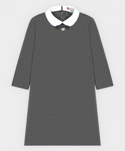 Платье с рукавом 3/4 и декоративным бантом серое из плотного трикотажа Button Blue