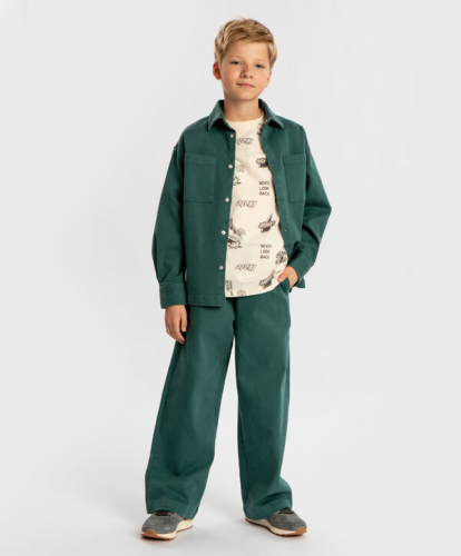 1760 р.  2200 р.  Брюки прямые Straight fit с поясом на резинке зеленые детские Button Blue