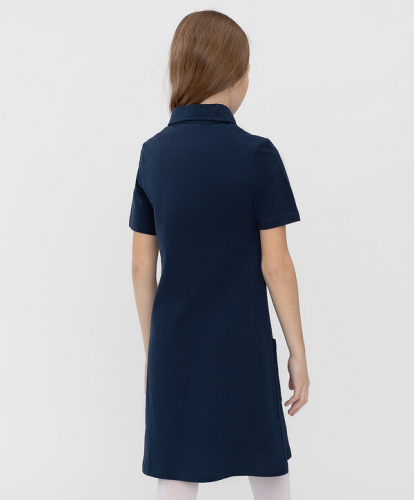 Платье с коротким рукавом и накладными карманами синее Button Blue