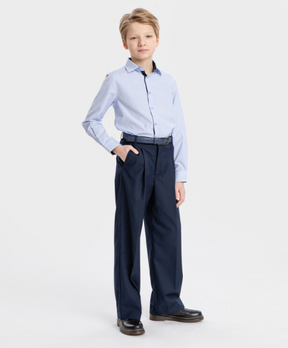 Брюки прямого кроя с защипами синие Button Blue