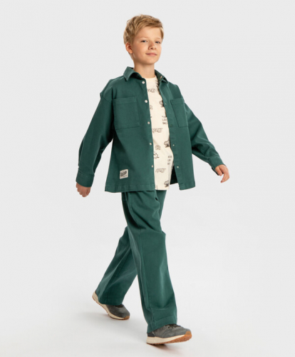 1760 р.  2200 р.  Брюки прямые Straight fit с поясом на резинке зеленые детские Button Blue