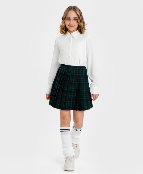 1170 р. 1800 р. Блузка с длинным рукавом в мелкую клетку молочная Button Blue