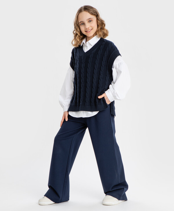 Брюки палаццо с защипами синие Button Blue