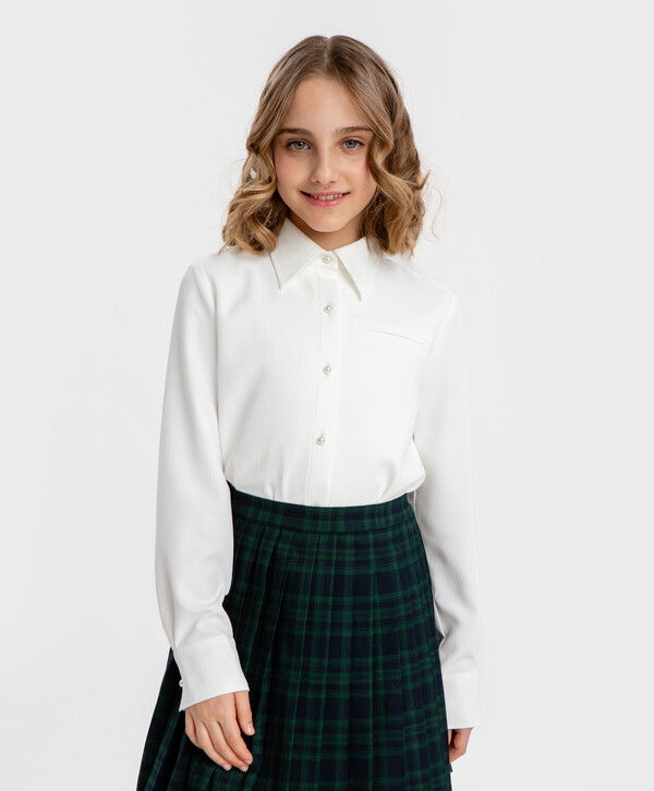 1170 р. 1800 р. Блузка с длинным рукавом в мелкую клетку молочная Button Blue