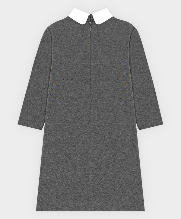 Платье с рукавом 3/4 и декоративным бантом серое из плотного трикотажа Button Blue