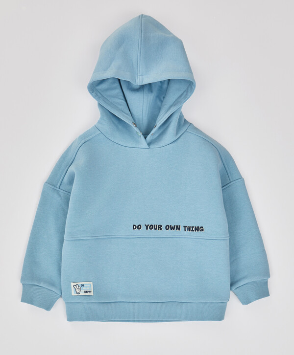 1320 р.  1650 р.  Худи утепленное с капюшоном и принтом голубое для мальчика Button Blue