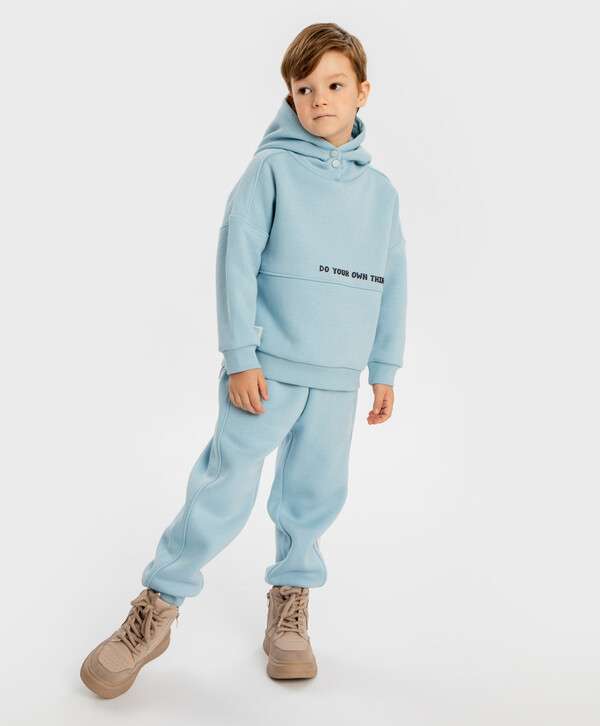 1320 р.  1650 р.  Худи утепленное с капюшоном и принтом голубое для мальчика Button Blue