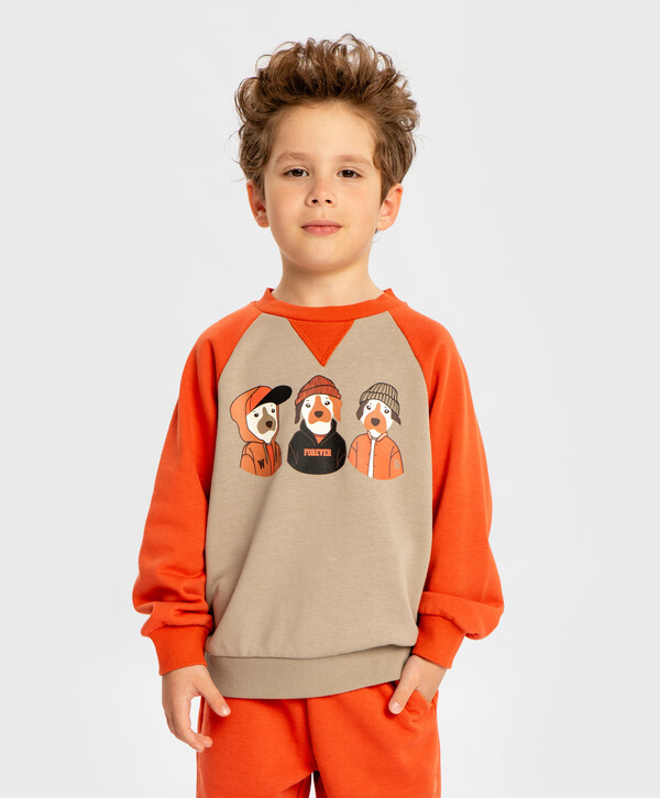 1120 р.  1400 р.  Свитшот с собачками оранжевый для мальчика Button Blue