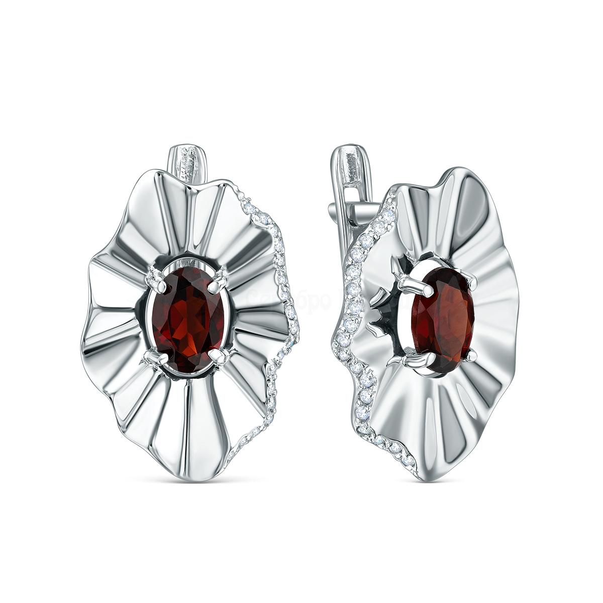 Серьги из серебра с гранатом и фианитами родированные 2-3871-001р404